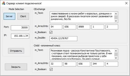 Приложение отправки классов и структур по сети