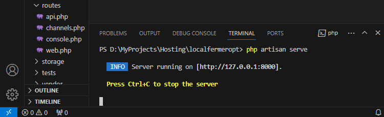 Запуск сервера PHP в Visual Studio Code